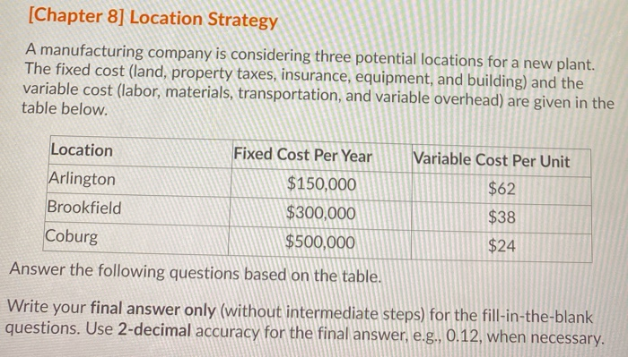 [Chapter 8] Location Strategy A manufacturing