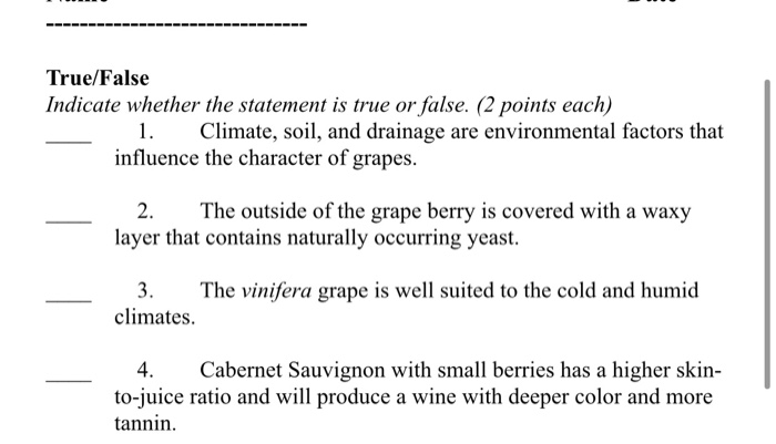 True/False Indicate whether the statement is true