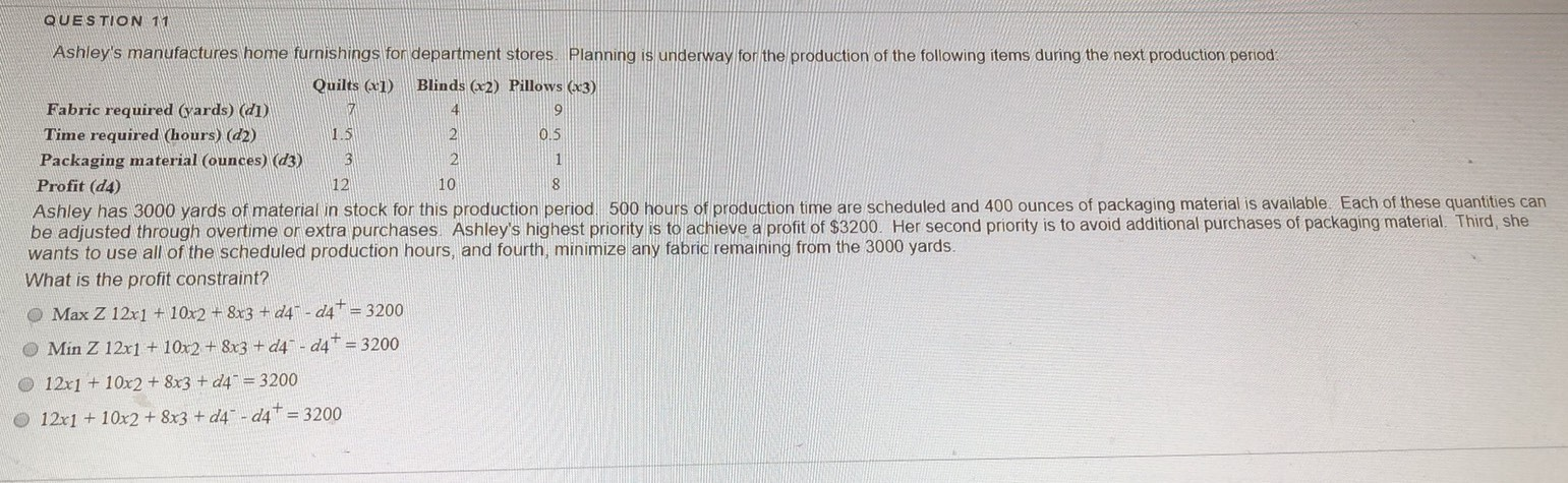 3 12 QUESTION 11 Ashley's manufactures home