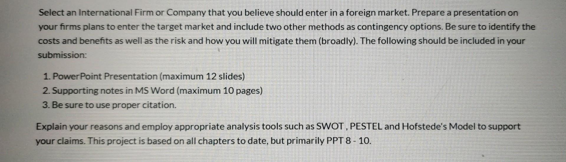 Select an International Firm or Company that you