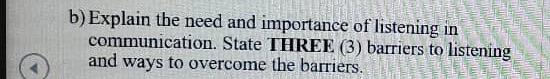 b) Explain the need and importance of listening