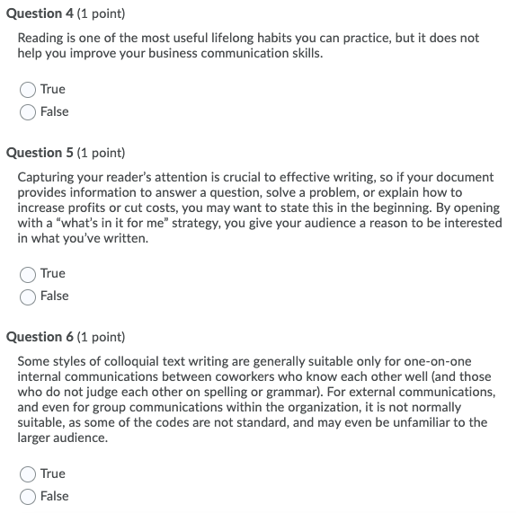 Question 4 (1 point) Reading is one of the most