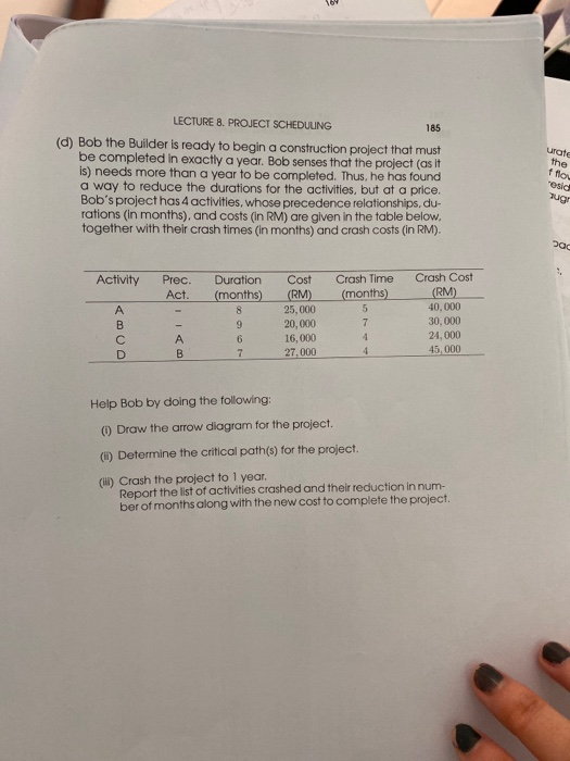 LECTURE 8. PROJECT SCHEDULING 185 (d) Bob the