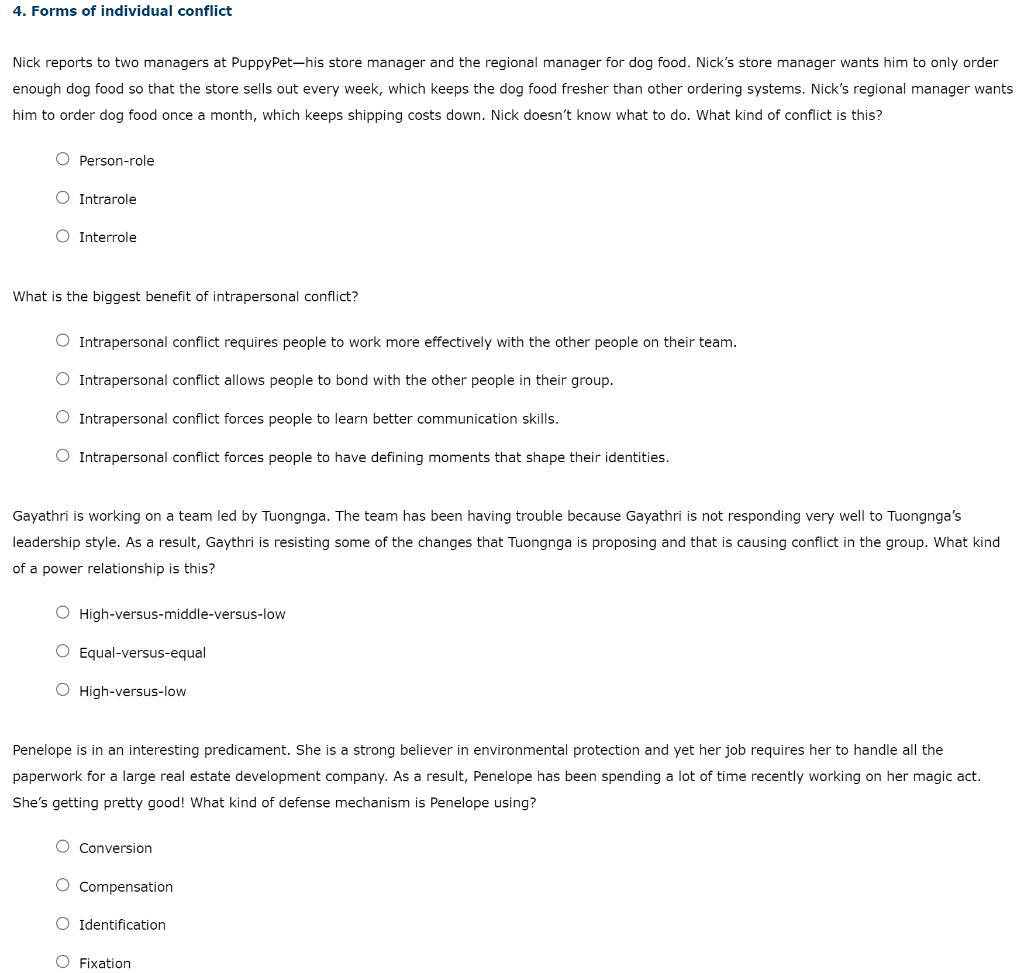 4. Forms of individual conflict Nick reports to