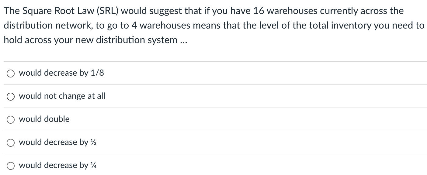 The Square Root Law (SRL) would suggest that if