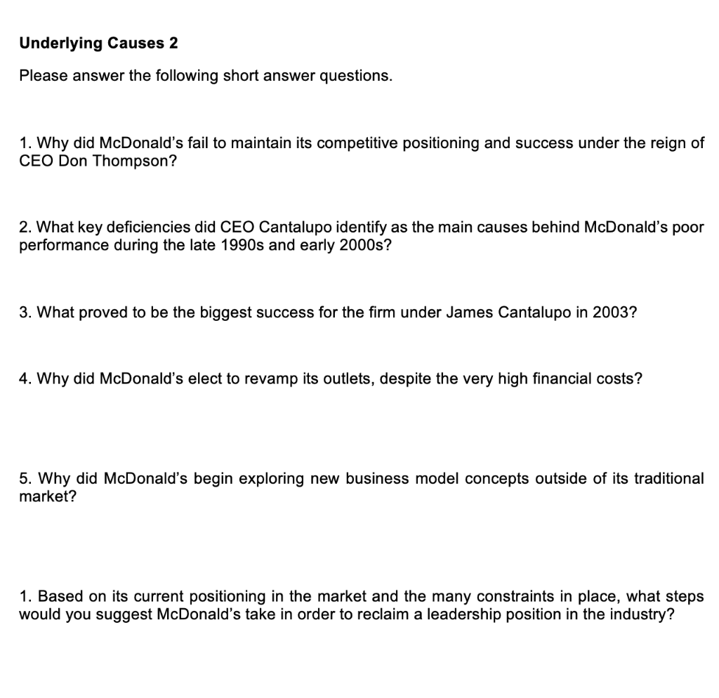 Underlying Causes 2 Please answer the following