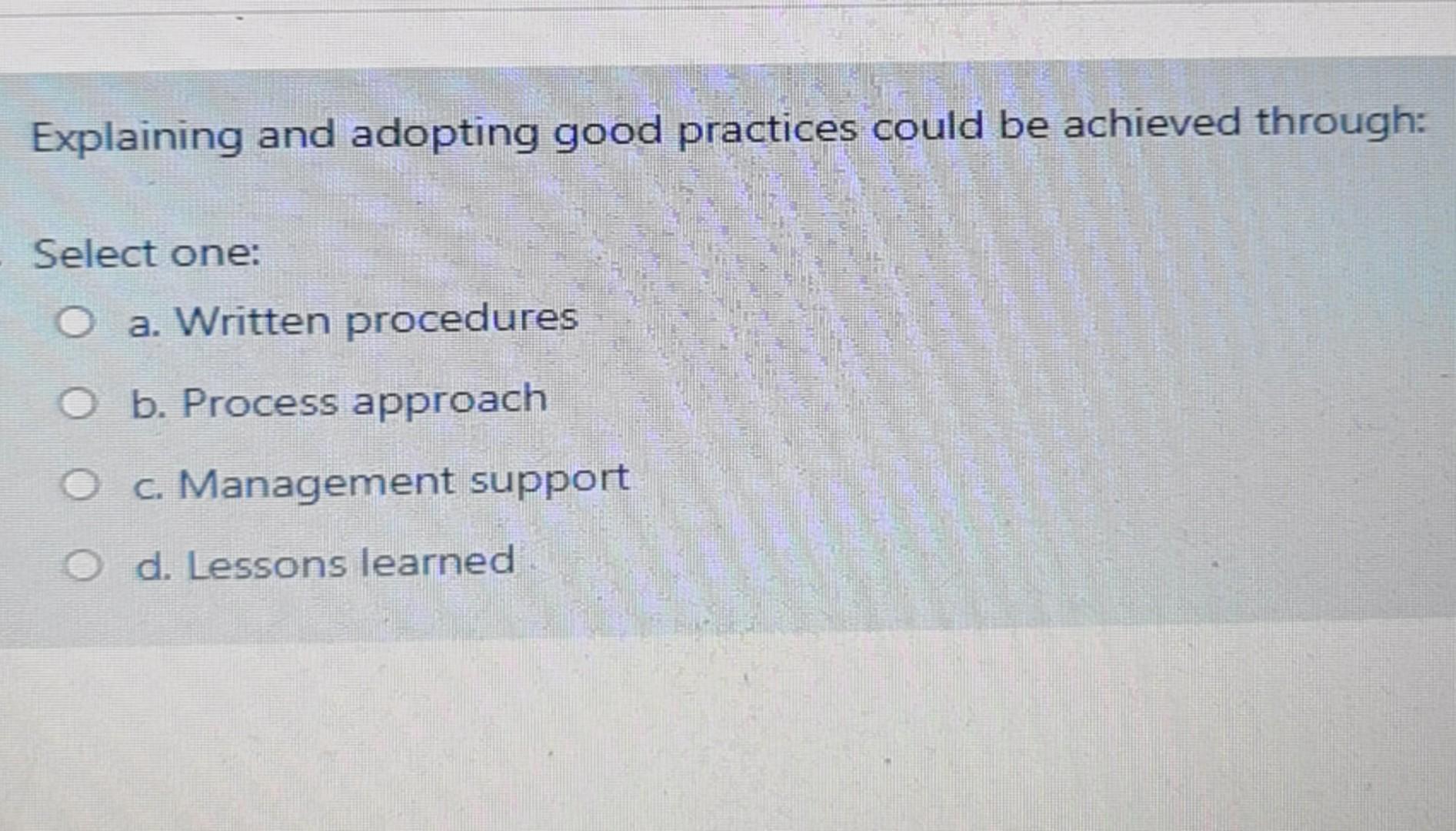 Explaining and adopting good practices could be