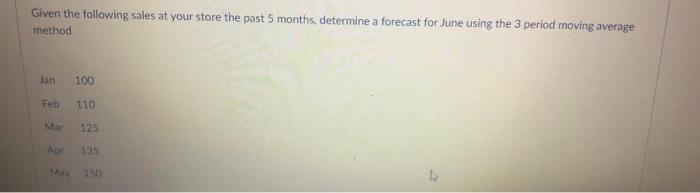 Given the following sales at your store the past