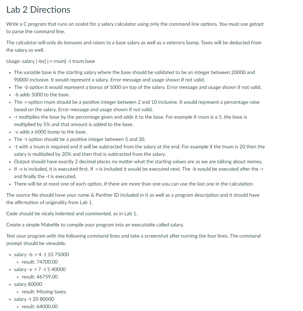 PLEASE ANSWER IN C NOT C++ Lab 2 Directions Write