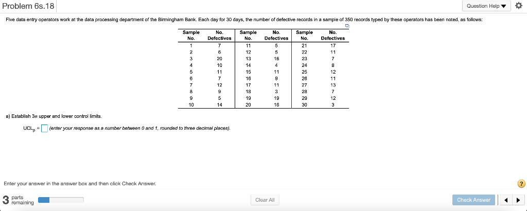 Problem 6s.18 Question Help O Five data entry