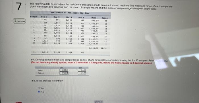 need mean and range for both UCL and LCL The