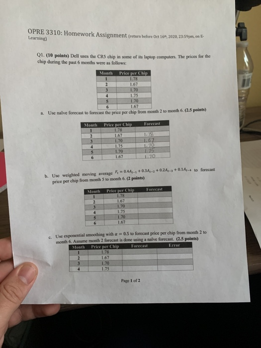 OPRE 3310: Homework Assignment (return before Da