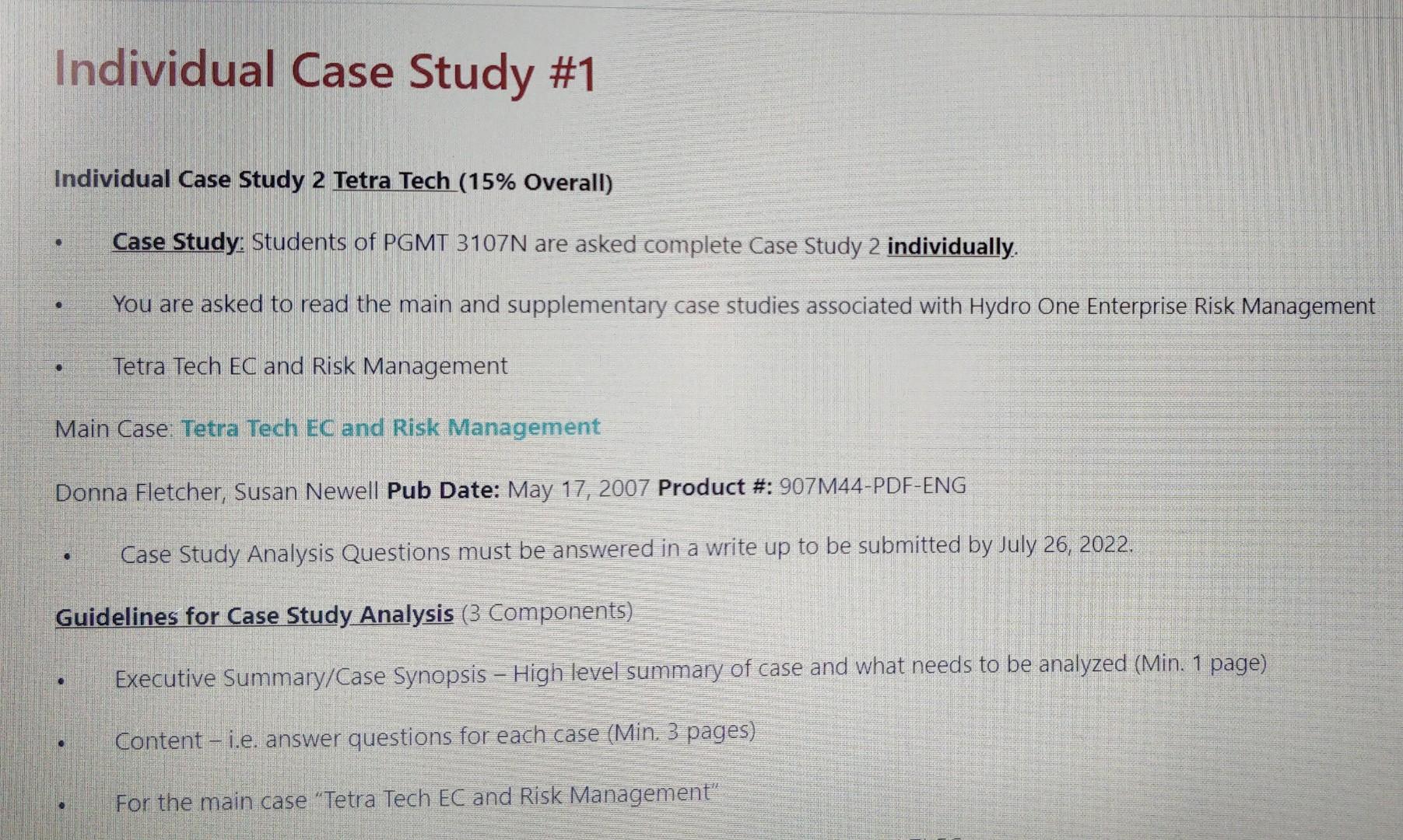 Individual Case Study 2 Tetra Tech (15\% Overall)