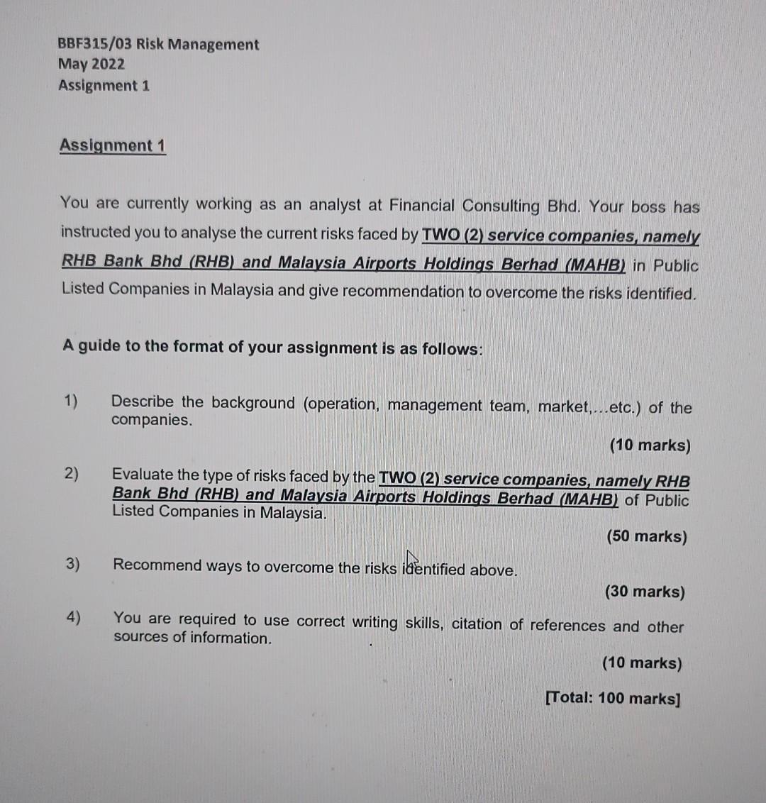 RISK MANAGEMENT - BBF315/03 BBF315/03 Risk