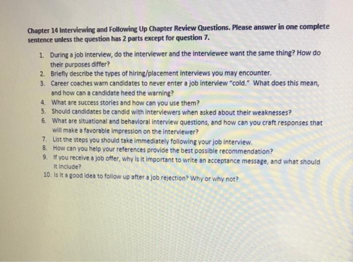 Chapter 14 Interviewing and Following Up Chapter