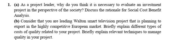 1. (a) As a project leader, why do you think it