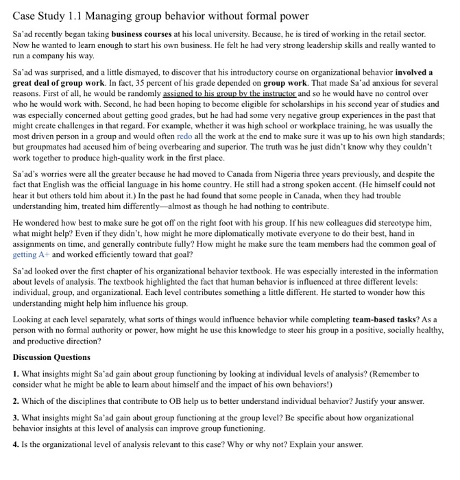 Case Study 1.1 Managing group behavior without