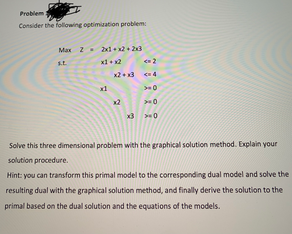 Problem Consider the following optimization