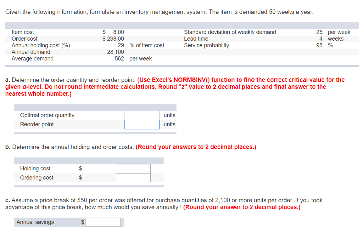 Given the following information, formulate an