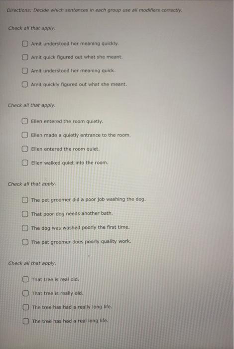 Directions: Decide which sentences in each group