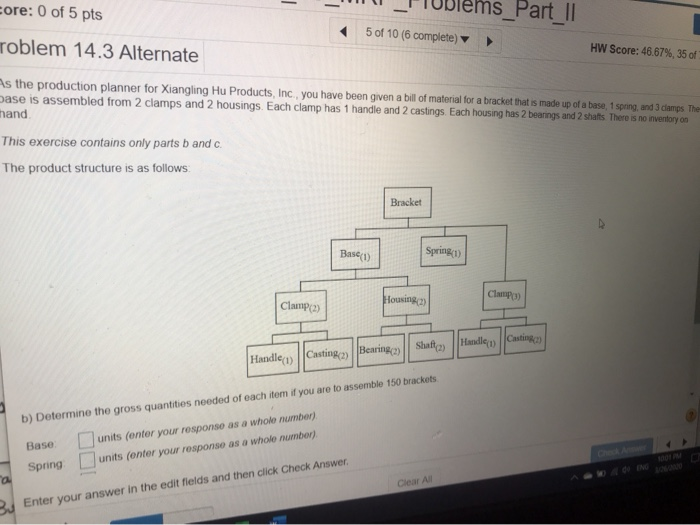 core: 0 of 5 pts - _ _Pioblems Part II 5 of 10 (6