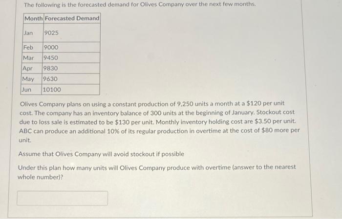 Olives Company plans on using a constant