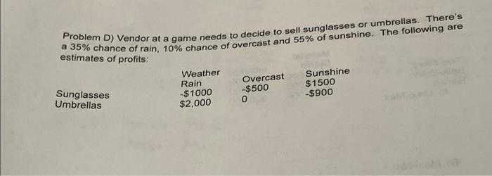vendor at a game needs to decide to sell