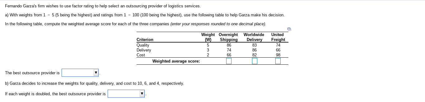 Fernando Garza's firm wishes to use factor rating