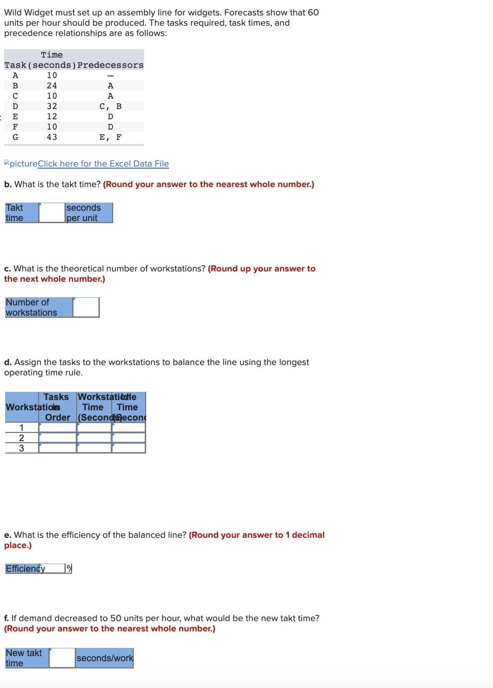 Wild Widget must set up an assembly line for