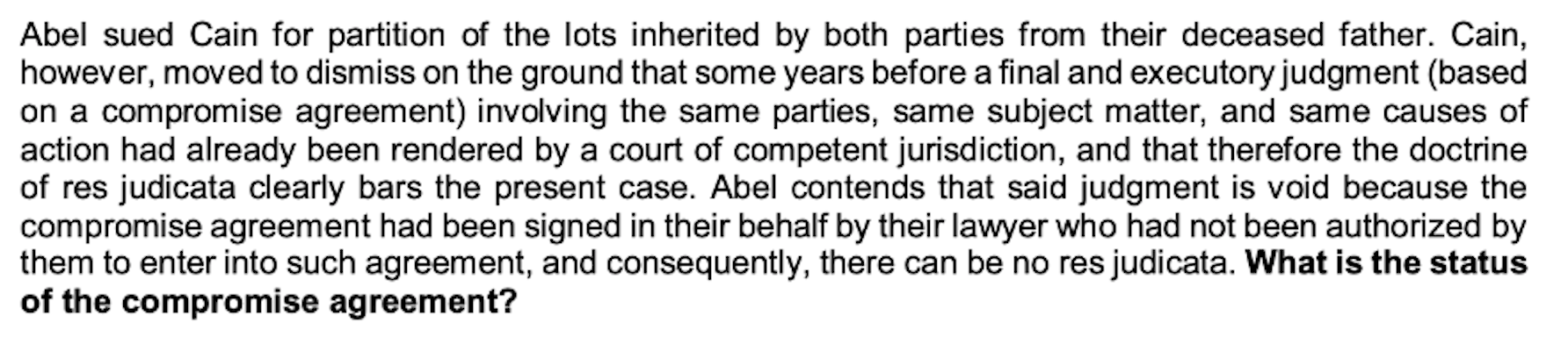 Abel sued Cain for partition of the lots