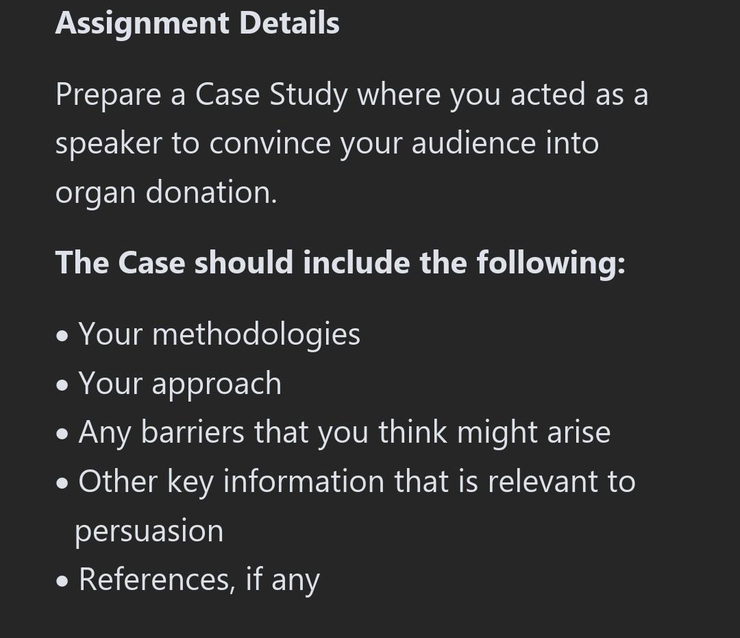 Assignment Details Prepare a Case Study where you