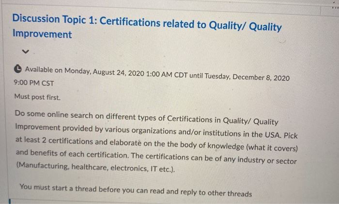Discussion Topic 1: Certifications related to