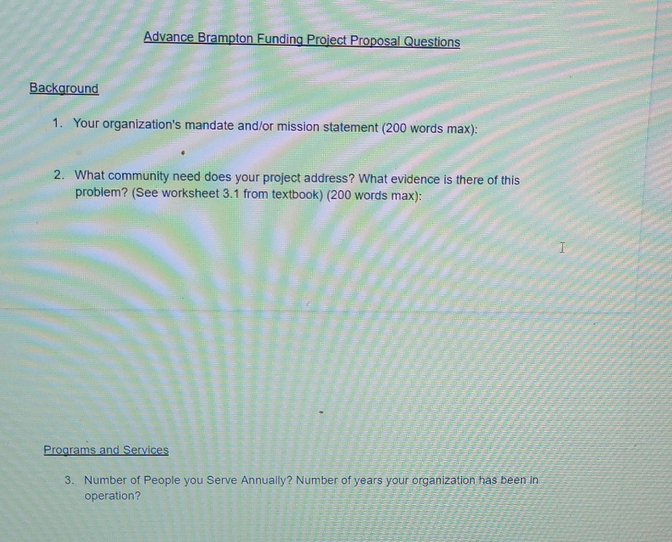 Advance Brampton Funding Project Proposal You and