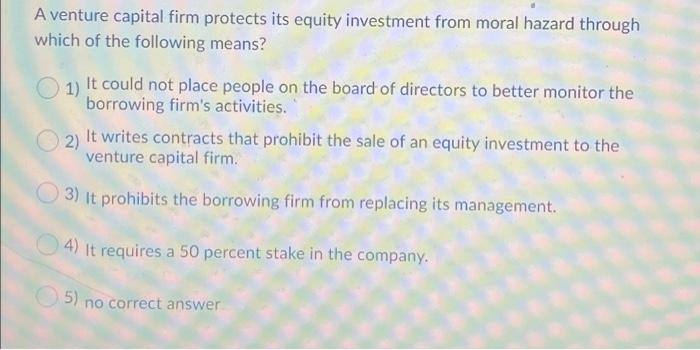 A venture capital firm protects its equity