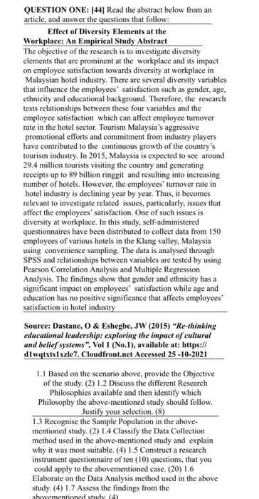 QUESTION ONE: [44] Read the abstract below from