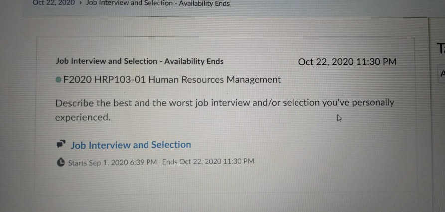 Oct 22, 2020 > Job Interview and Selection -