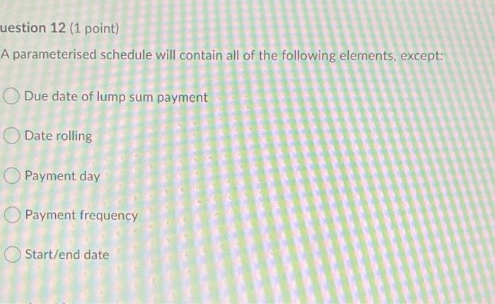 uestion 12 (1 point) A parameterised schedule