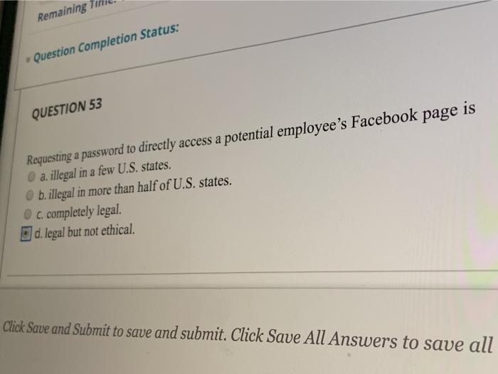 Remaining Question Completion Status: QUESTION 53