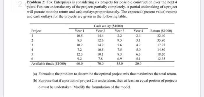 use excel to solve Problem 2: Fox Enterprises is