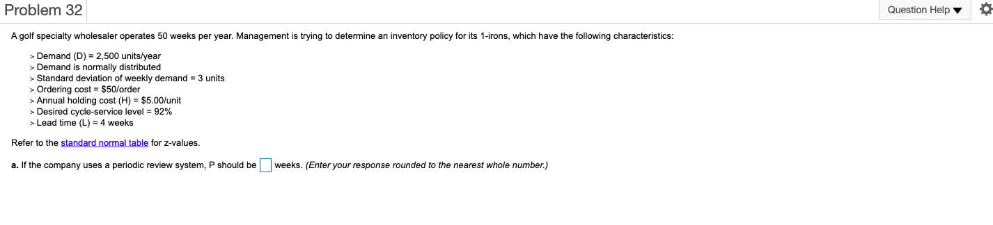 Problem 32 Question Help A golf specialty