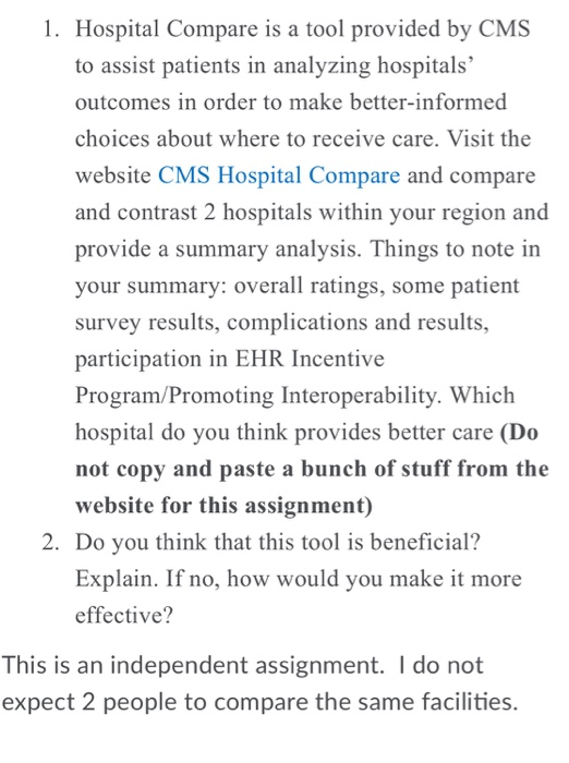 help please!! 1. Hospital Compare is a tool