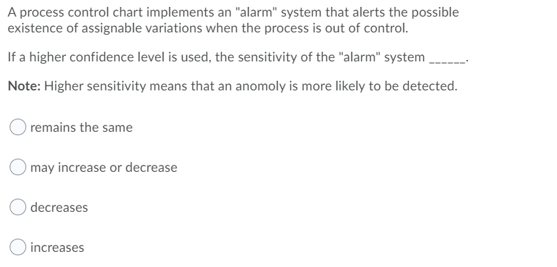 A process control chart implements an "alarm"