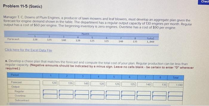 Chech Problem 11-5 (Static) Manager T. C. Downs