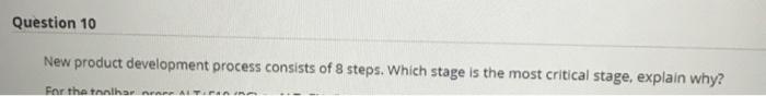 Question 10 New product development process