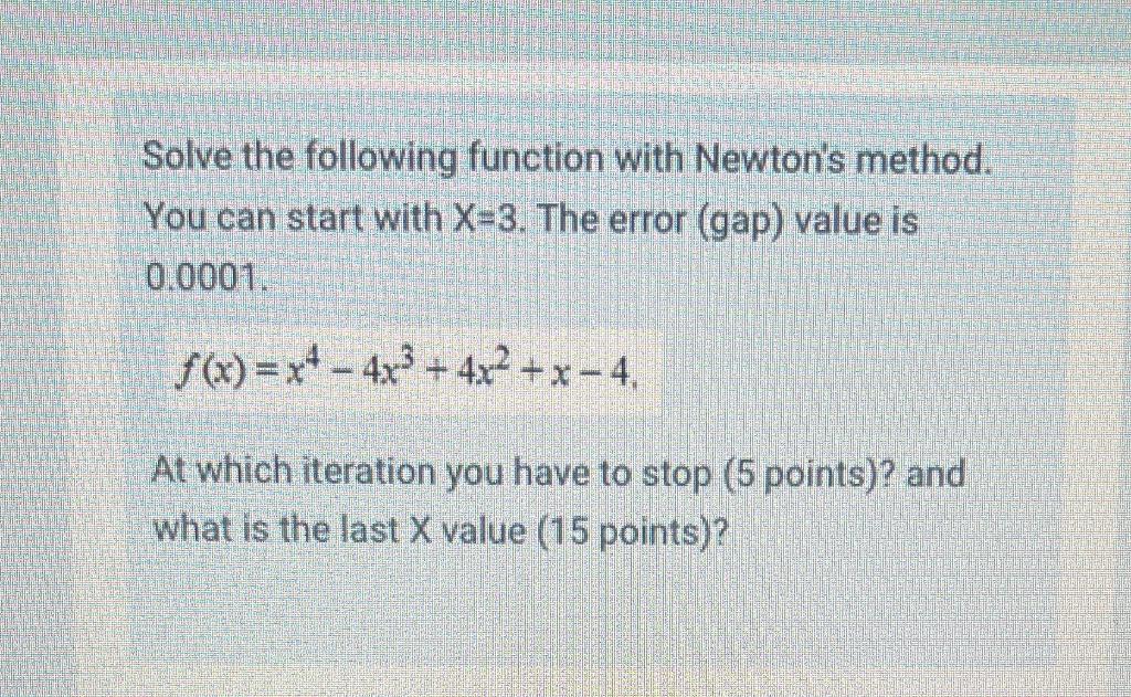 Solve the following function with Newton's