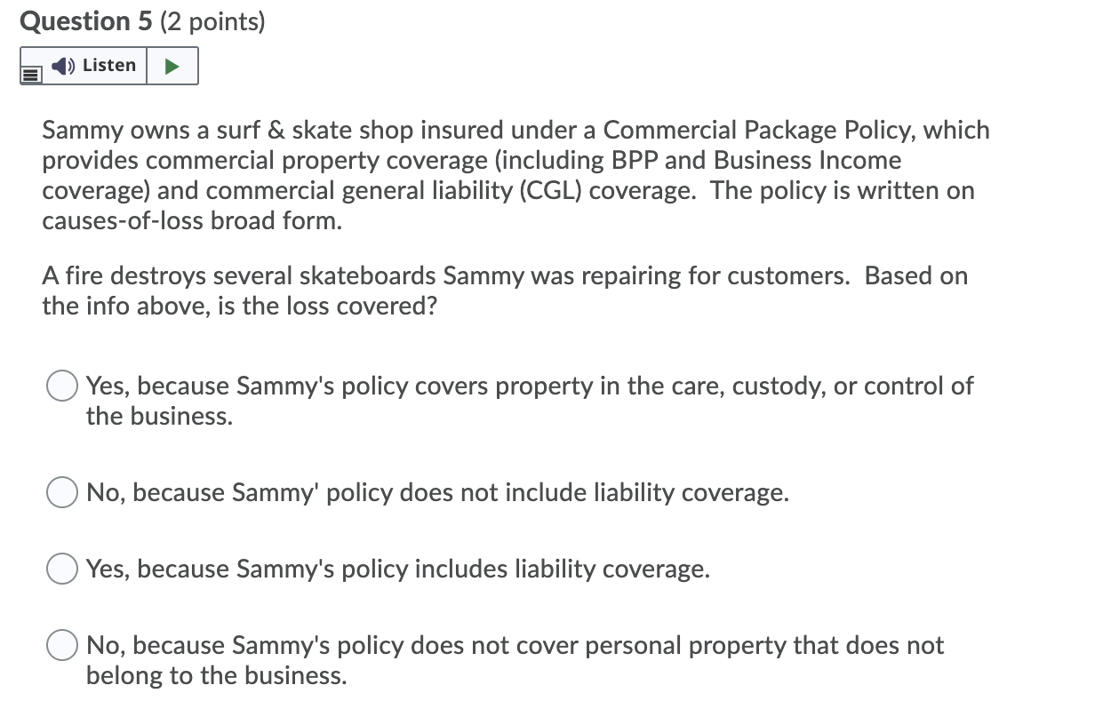 Question 5 (2 points) Listen Sammy owns a surf &