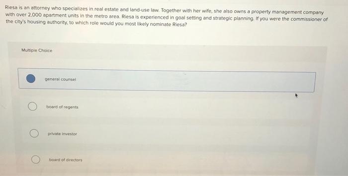 answer please ! Riesa is an attorney who