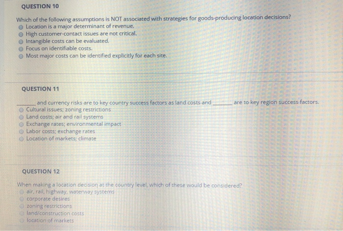 QUESTION 10 Which of the following assumptions is