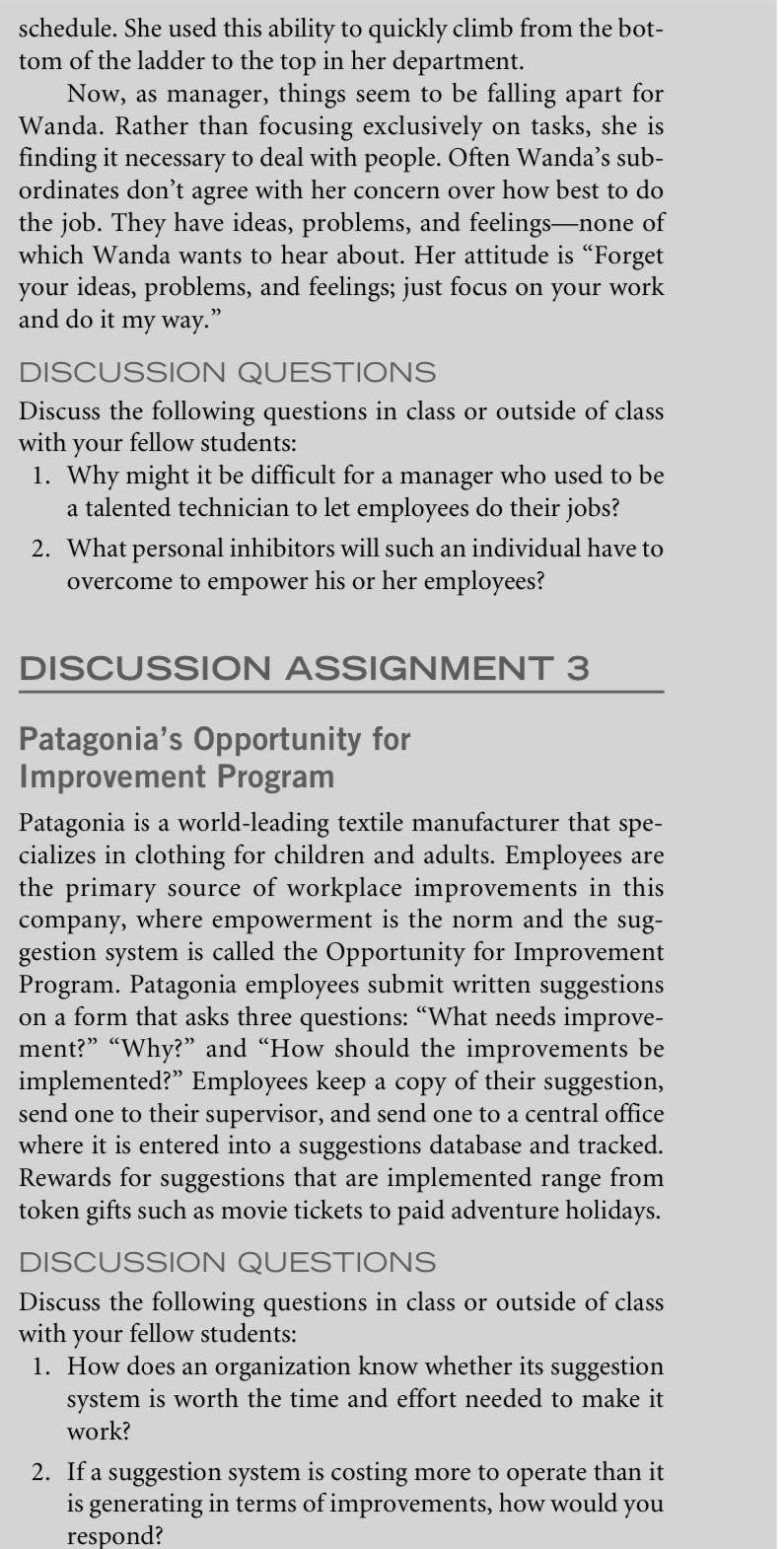 discussion assignment 1,2,3 schedule. She used