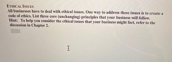 ETHICAL ISSUES All businesses have to deal with